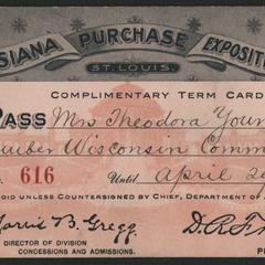 Theodora Winton Youmans, Louisiana Purchase Exposition, term card (front)