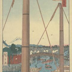 Inari Bridge and Minato Shrine at Teppozu, no. 77 from the series One-hundred Views of Famous Places in Edo