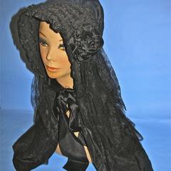 Black silk crepe drawn bonnet