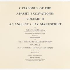 Catalogue of the Apasht excavations : vol. II : an ancient clay manuscript