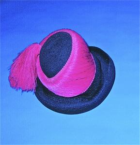 Black hat with bright pink fringe