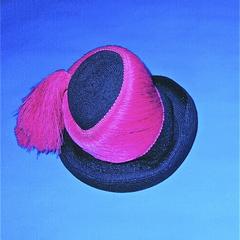 Black hat with bright pink fringe